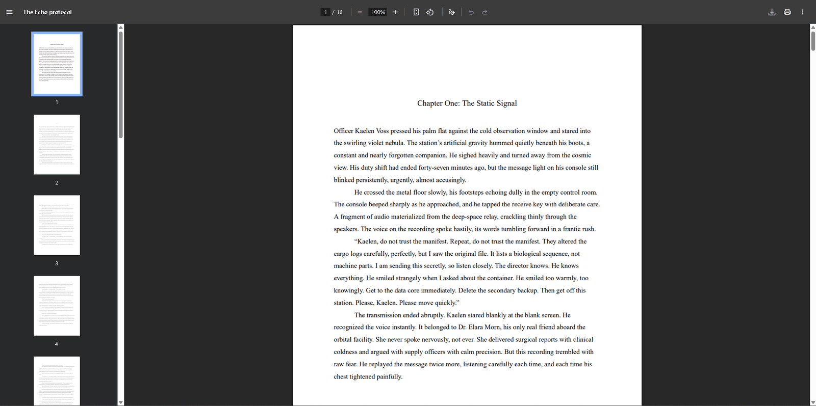 Quillen PDF export showing a properly formatted manuscript page